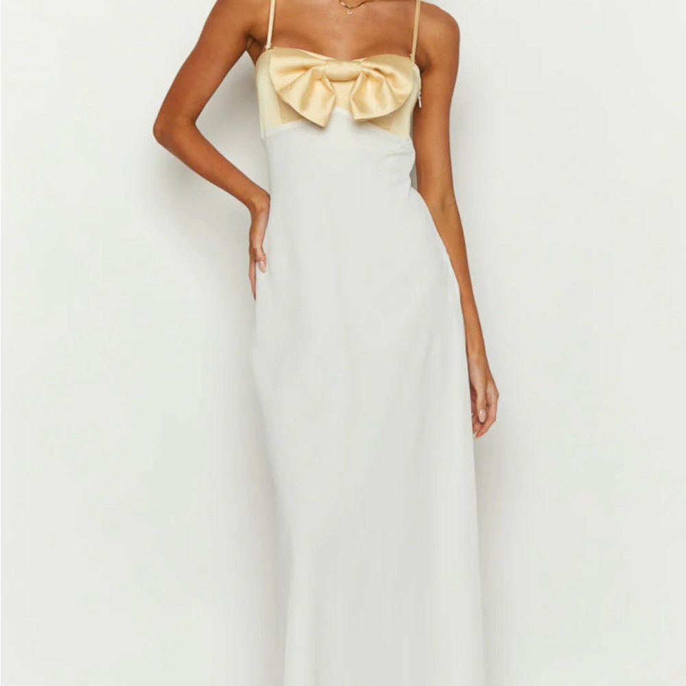 Beginning Boutique Cream and Gold Strapless Dress